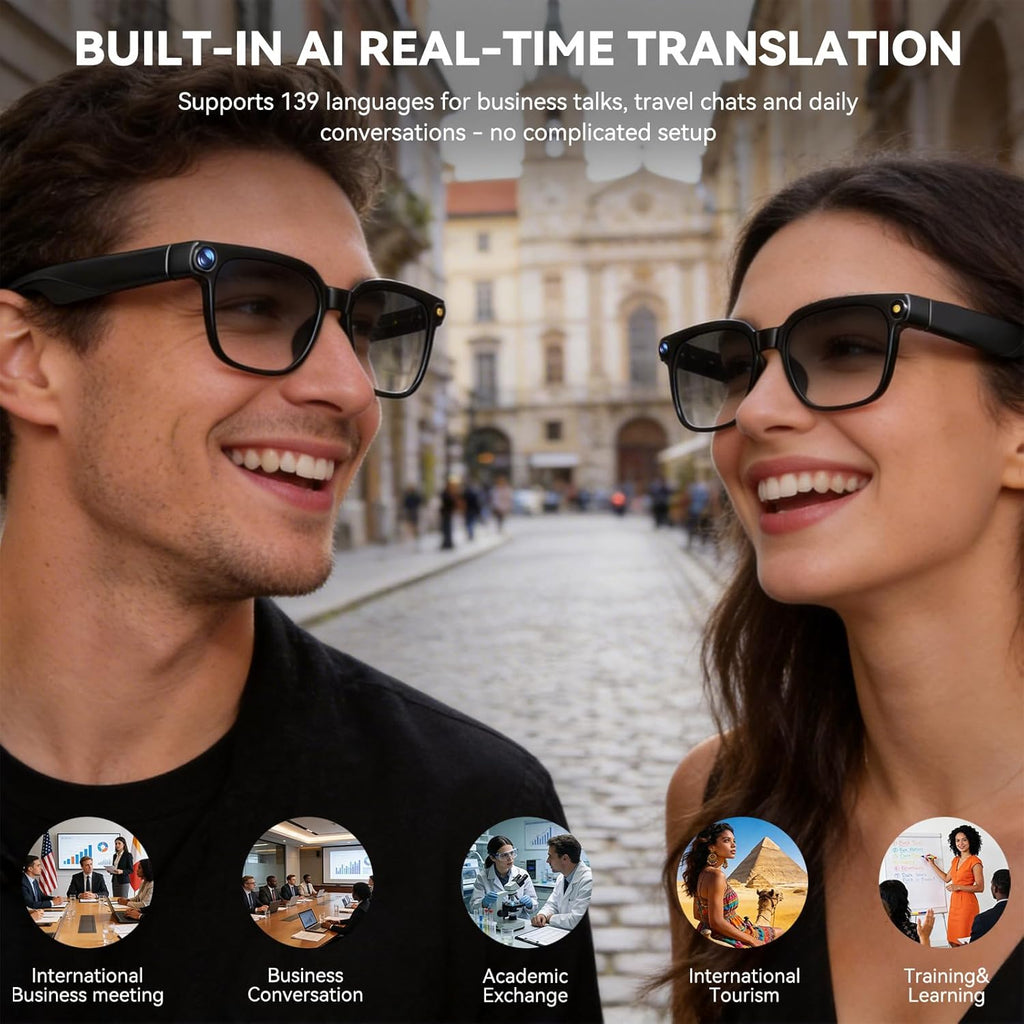 AI Smart Glasses with Camera,8Mp Camera Glasses,1080P Anti-Shake Video Recording Glasses, Real Time Translation,Ai Voice Assistant,Object Recognition,Bluetooth Sunglasses for Men Women (Photochromic)