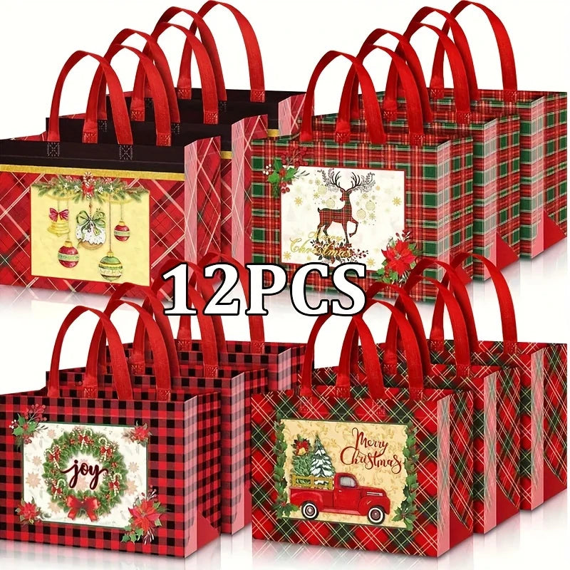 Christmas Gift Bags, Christmas Tote Bags with Handles, Reusable Non-Woven Shopping Bags for Xmas Gifts Wrapping Holiday Party