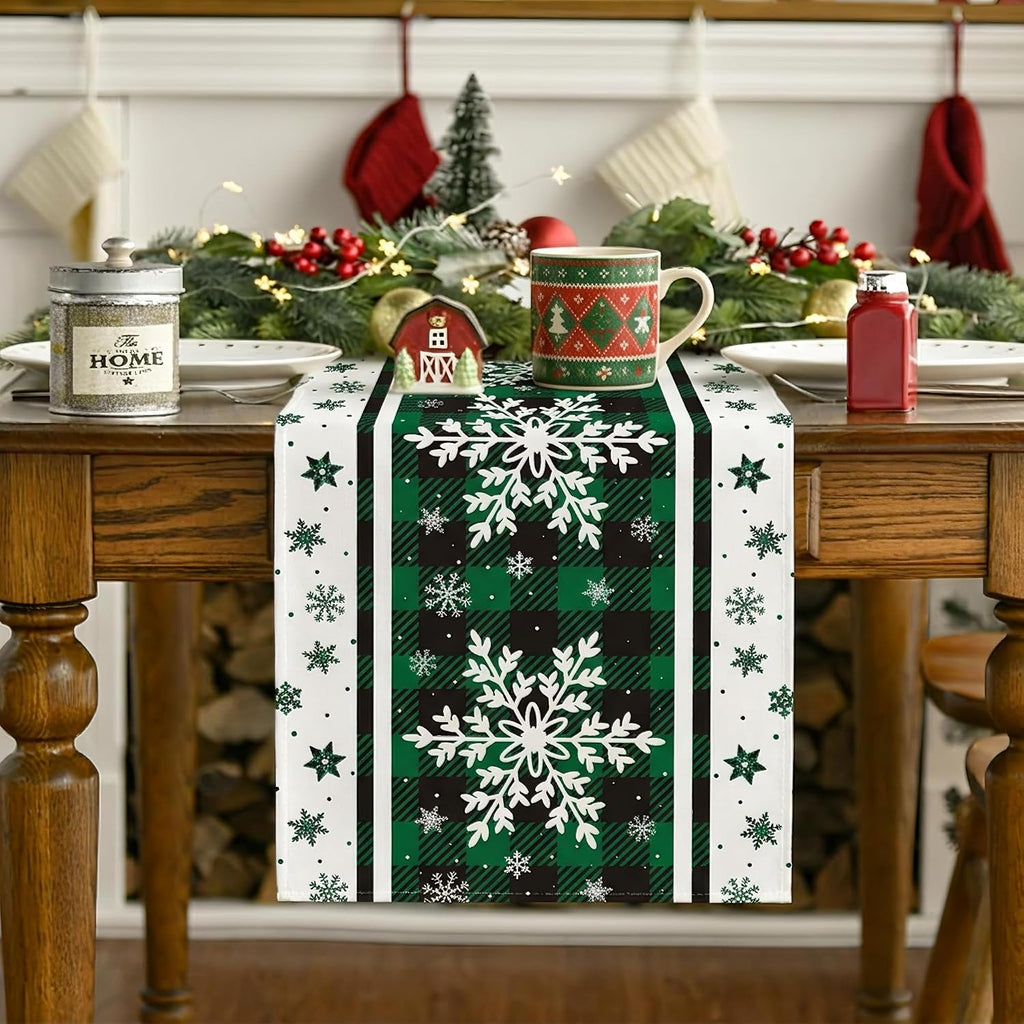 Christmas Decorations Green Snowflakes Christmas Table Runner, 13X36