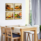 Vintage Fruit Canvas Wall Art Decor, 4-Piece Rustic Kitchen Set 12X12In | Fade-Resistant Waterproof Canvas,Solid Wood Inner Frame,Pre-Installed Hooks,Seamless Nails Included,Easy Wipe-Clean Surface