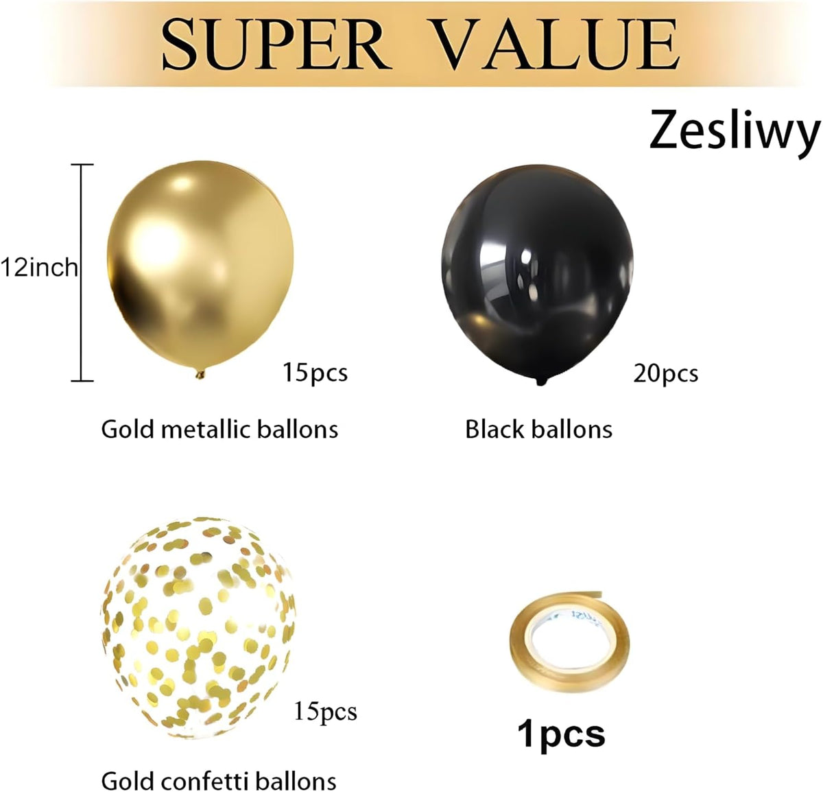 Black and Gold Confetti Balloons,50Pcs 12In,Latex,Party Decor