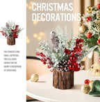 2Pack Small Christmas Tree with Christmas Ornaments Pine Cone Berry, Small Xmas Tree for Christmas Decorations Indoor Outdoor(Red-Round)
