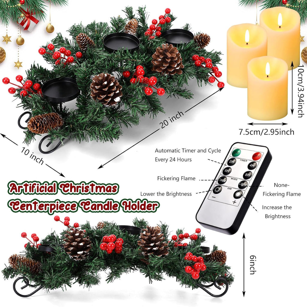 Christmas Centerpiece with Flameless Candles, Table Decor, Creamy White