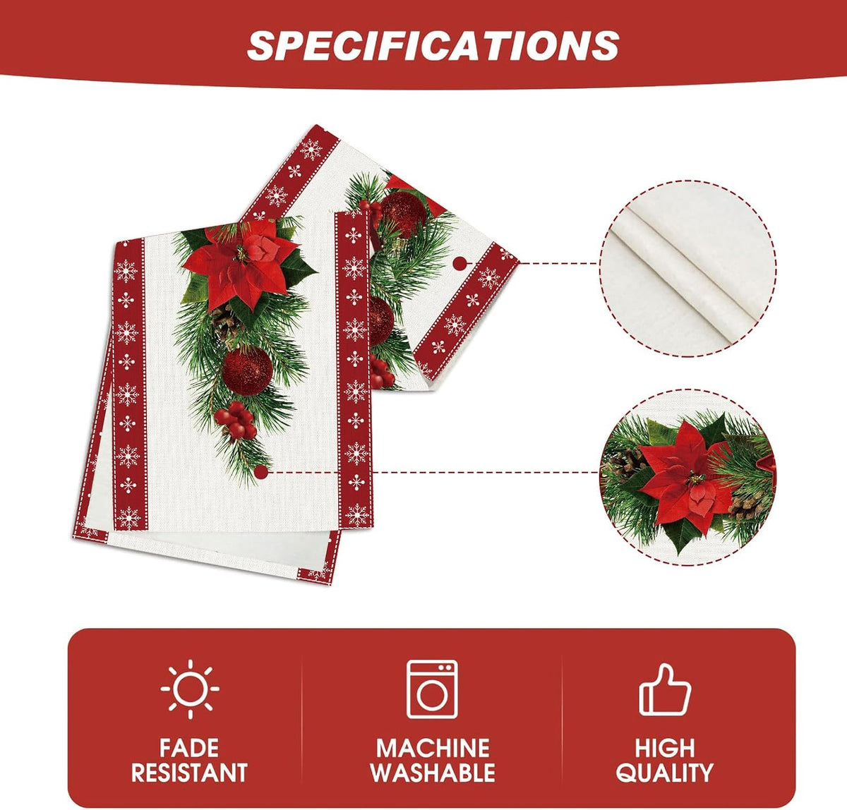 Watercolor Poinsettia Red Christmas Table Runner 13 X 72 Inch