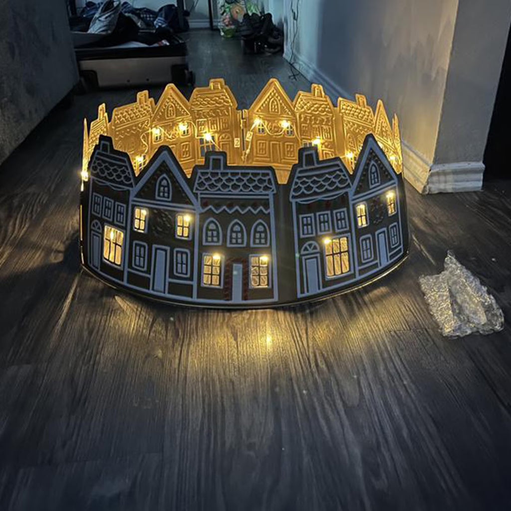 LED Lights Christmas Tree Collar, PVC Christmas Tree Skirt, 60CM/23.6IN, Set of 5 Panels Christmas House Design, Easy to Assemble and Store, Battery-Operated (Batteries Not Included)