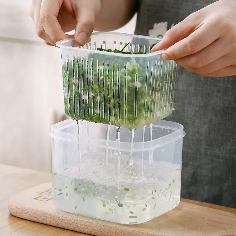 2 Grid Fresh Food Storage Box with Drain Basket