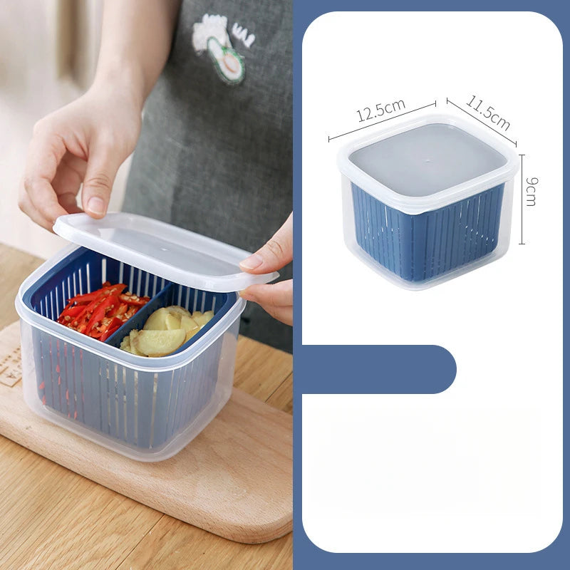 2 Grid Fresh Food Storage Box with Drain Basket