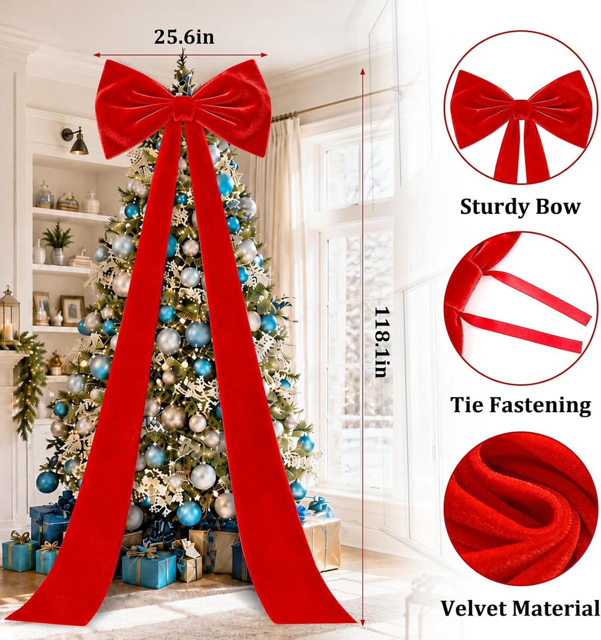 Extra Large Christmas Tree Topper Bow, 118X28 Giant Bow for Christmas Tree