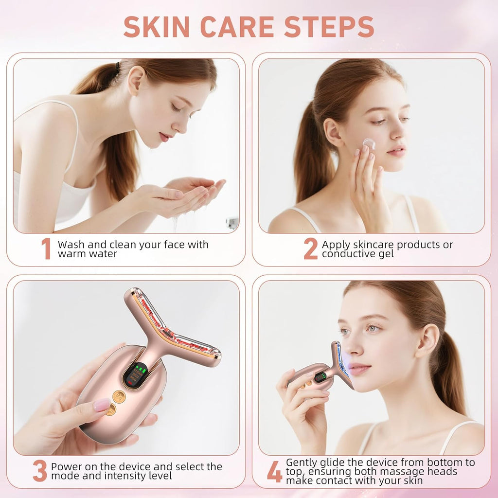 Microcurrent Beauty Device, Firming & Wrinkles Skincare Tool - FDA Cleared | Red Light Therapy for Face & Neck, De-Puff Lifting Toning, Heat Vibration Soothes and Boosts Skin Absorption, Relax Self-Care