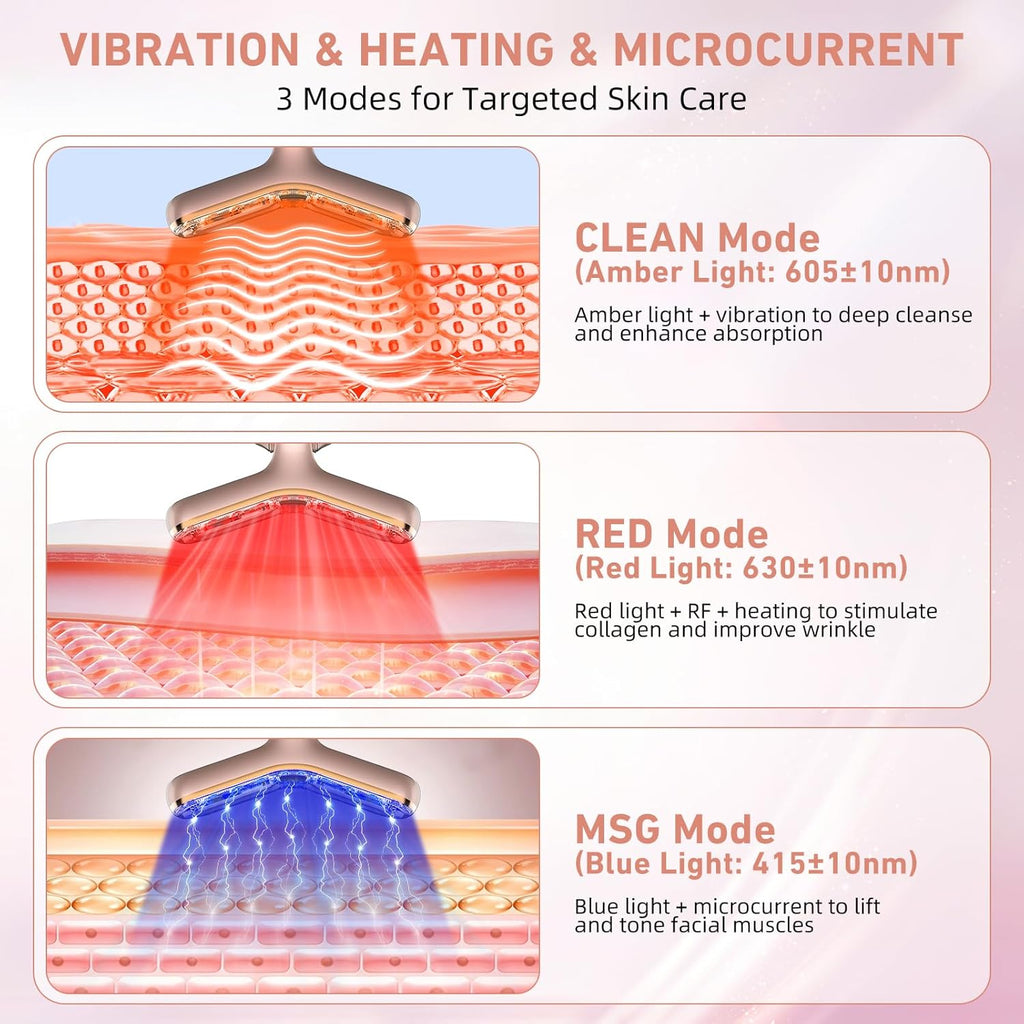 Microcurrent Beauty Device, Firming & Wrinkles Skincare Tool - FDA Cleared | Red Light Therapy for Face & Neck, De-Puff Lifting Toning, Heat Vibration Soothes and Boosts Skin Absorption, Relax Self-Care