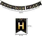 Black Gold Happy New Year Banner for New Year Party Decorations