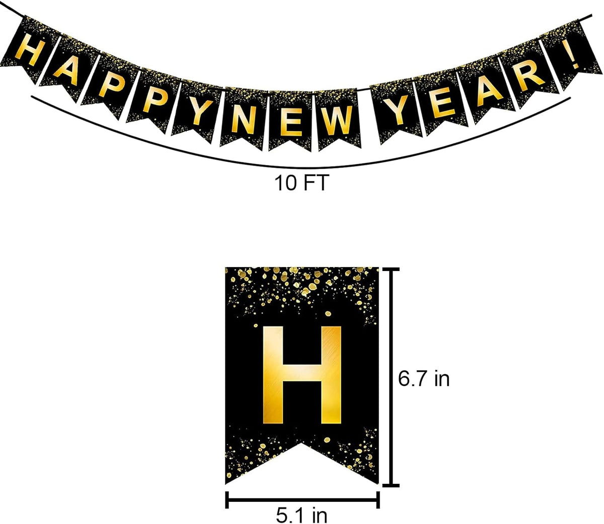 Black Gold Happy New Year Banner for New Year Party Decorations