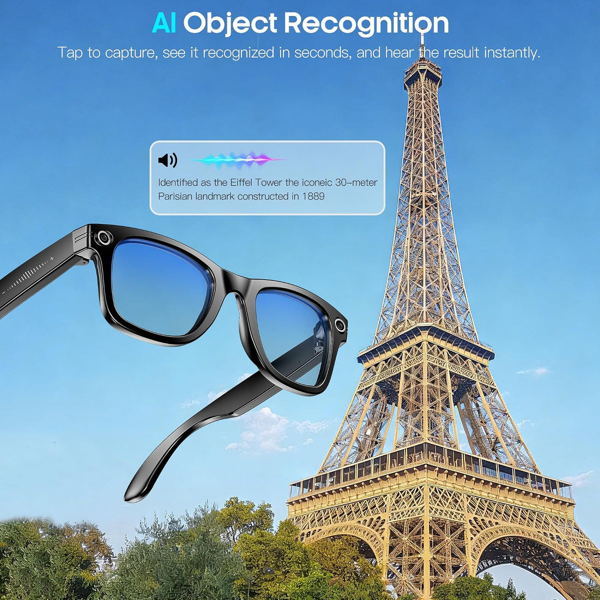 AI Smart Camera Glasses 8MP Camera for Women Men, 4K Photos & 1080P Video Recording,Anti-Shake, 12H Music/Bluetooth Calls, Real-Time Translation/Gpt Object Recognition (Anti-Blue Light)