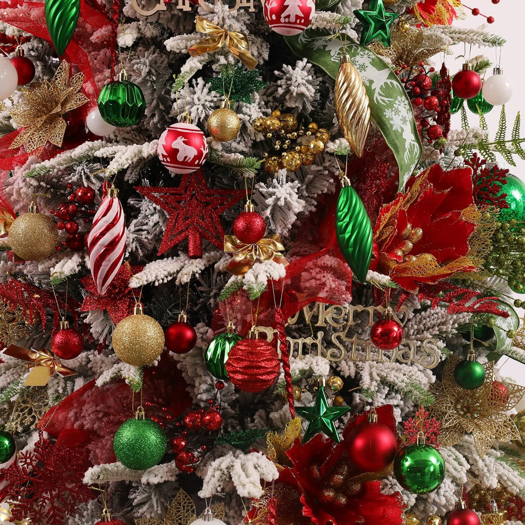 100Ct Christmas Ball Ornaments Set - Assorted Shatterproof Hanging Tree Ornament Set with Reusable Hand-Held Gift Package for Xmas Tree Holiday Party and Home Decor (Green and Red)